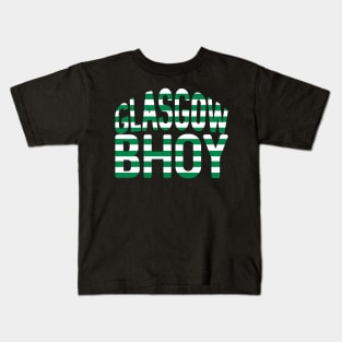 GLASGOW BHOY, Glasgow Celtic Football Club Green and White Hooped Text Design Kids T-Shirt